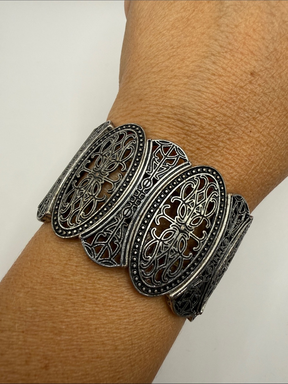 Vintage Celtic Silver Tone Filigree Large Cuff Bangle Statement Bracelet